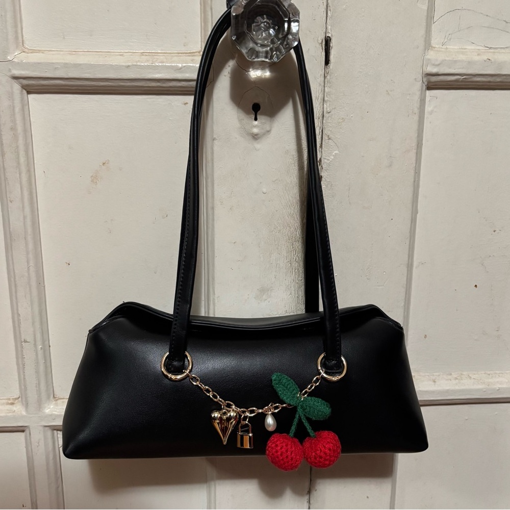 Urban Expressions Merlinda shoulder bag with crochet cherry & gold charms chain